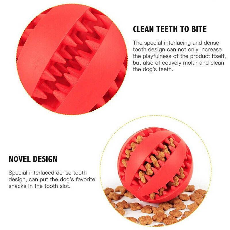 Rubber dog chew toy ball treat dispenser in vibrant colours with textured teeth cleaning surface — view 5