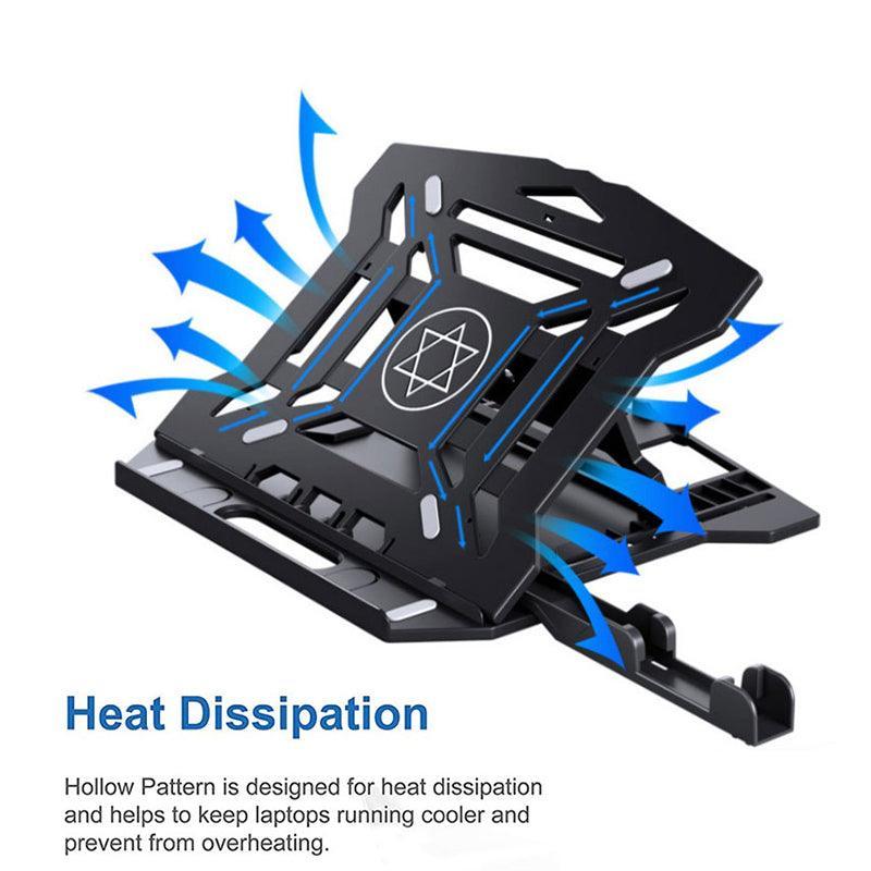 Foldable plastic adjustable laptop stand with 360-degree rotating base and a built-in mobile phone holder — view 5