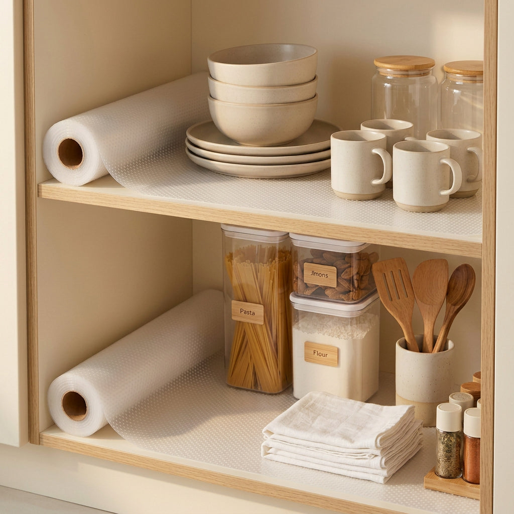 Two rolls of transparent EVA cabinet shelf liner mats for kitchen and pantry storage — view 3