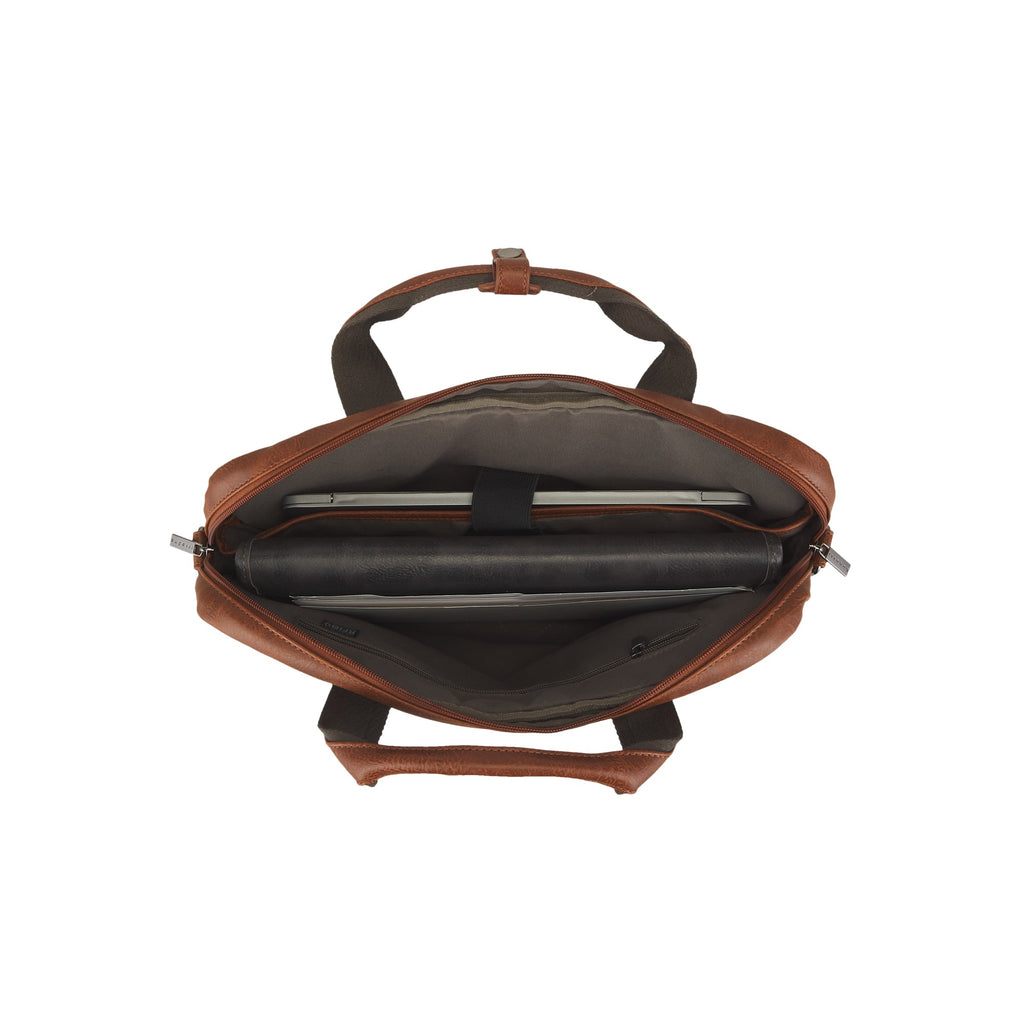 Valentino vegan leather briefcase with canvas trim top handles and shoulder strap for business travel — view 3