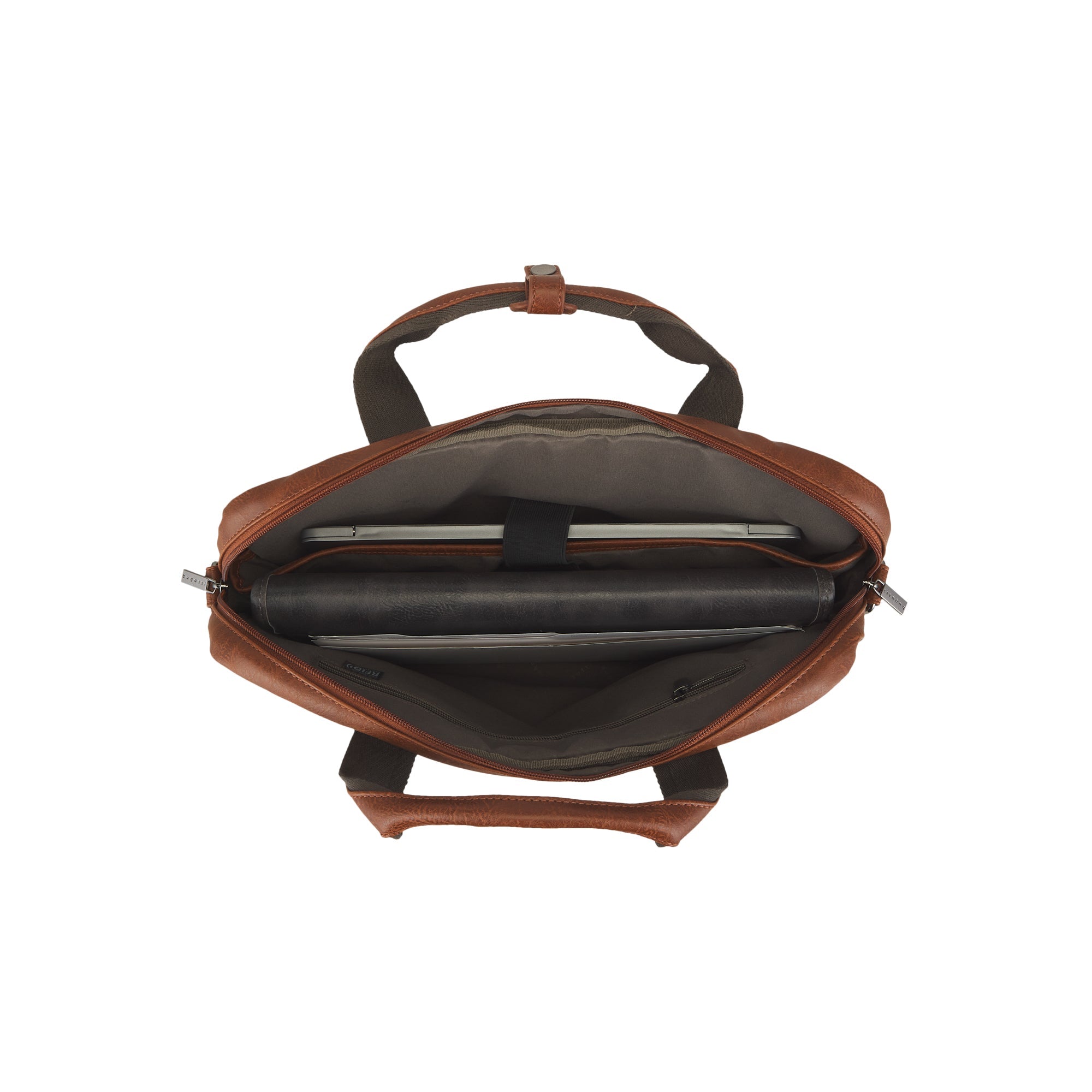Valentino vegan leather briefcase with canvas trim top handles and shoulder strap for business travel — view 3