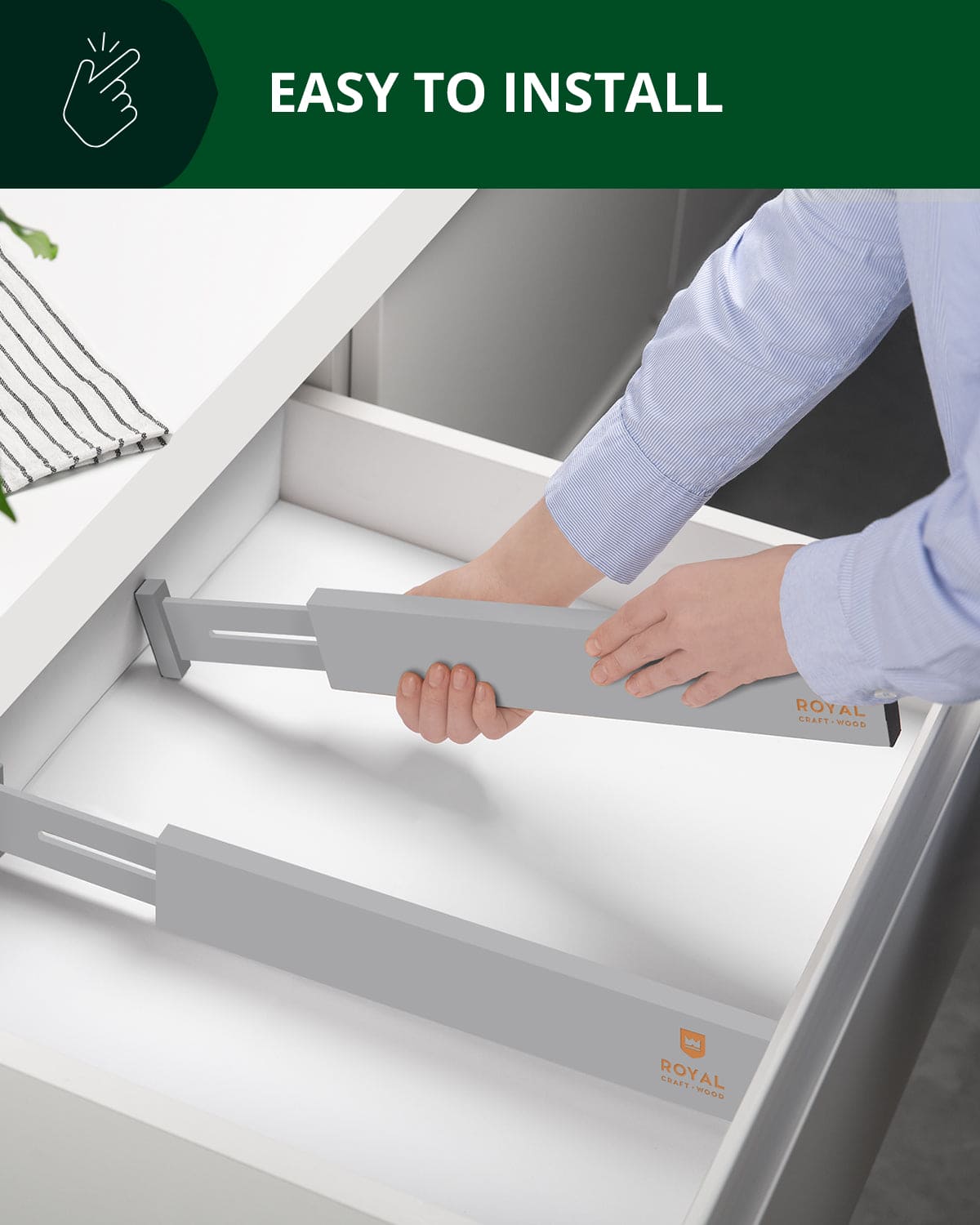22-inch gray drawer dividers, expandable home organization tool for kitchen and bedroom storage — view 3