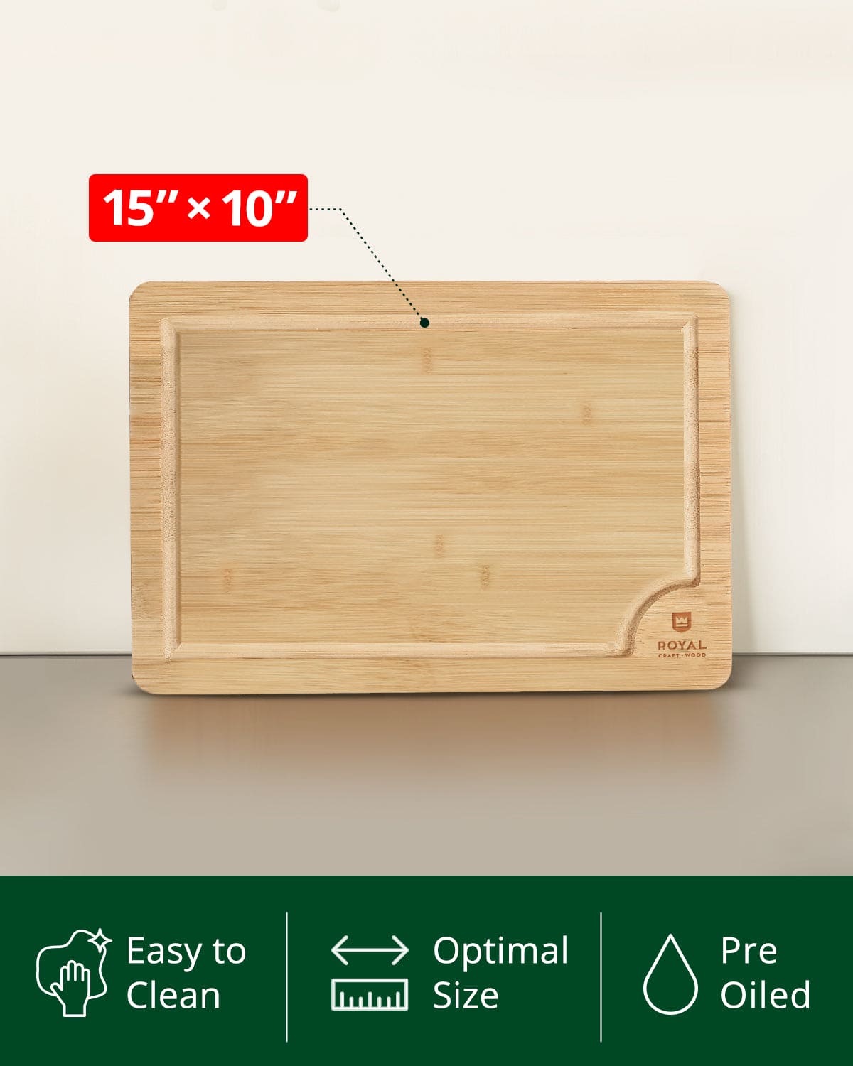 Large rectangular wooden cutting board with juice groove in natural light burlywood finish. — view 2