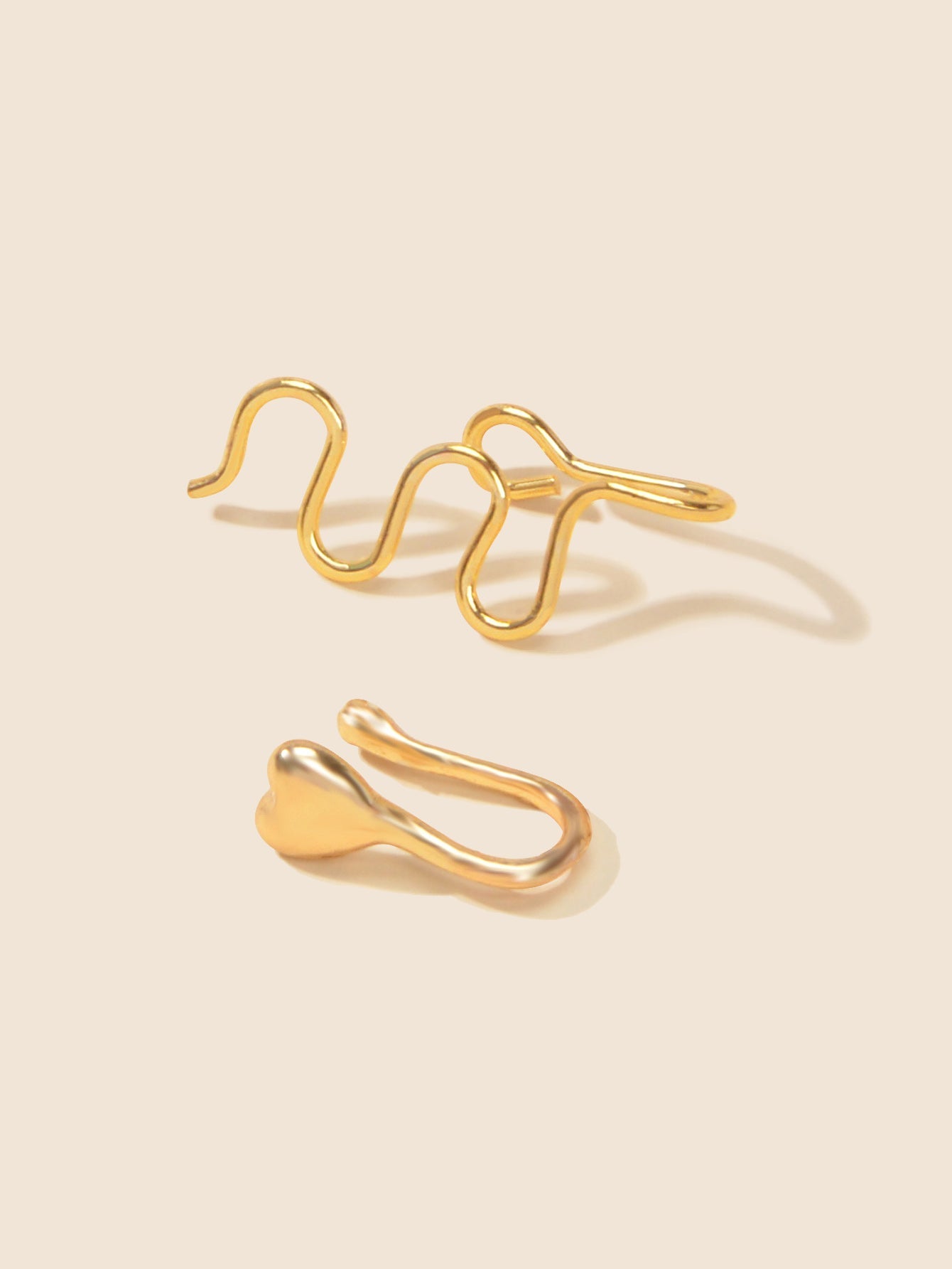 Two piece fake nose ring hoop cuffs in polished metal for non piercing alternative styling — view 2
