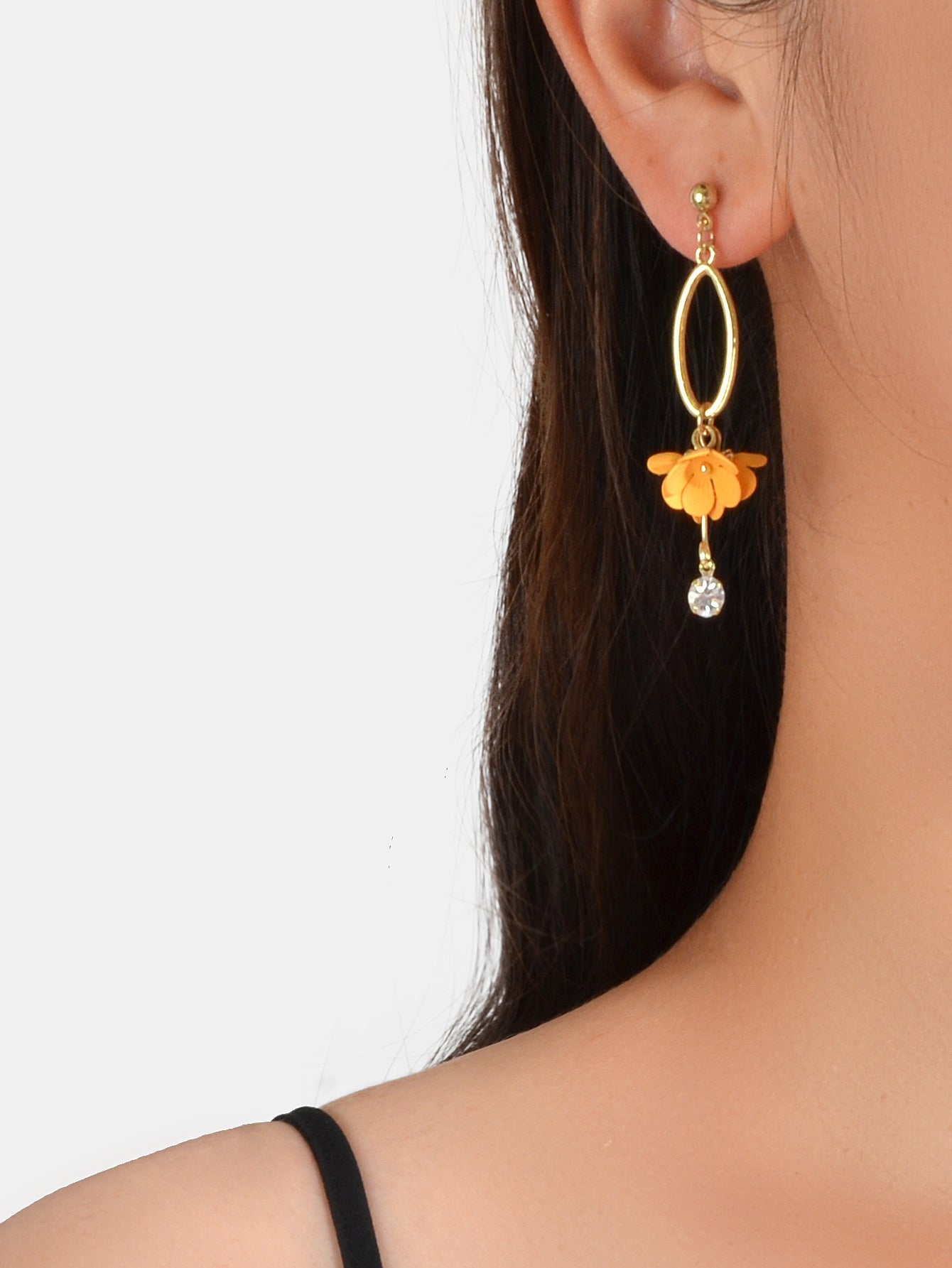 Orange rhinestone charm dangle earrings with gold tone finish for women's party decoration — view 2