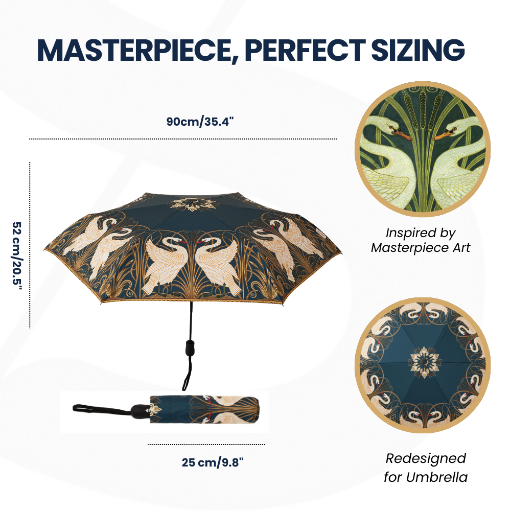 Swan patterned automatic folding umbrella with a matching storage sleeve and UPF 50 canopy. — view 2