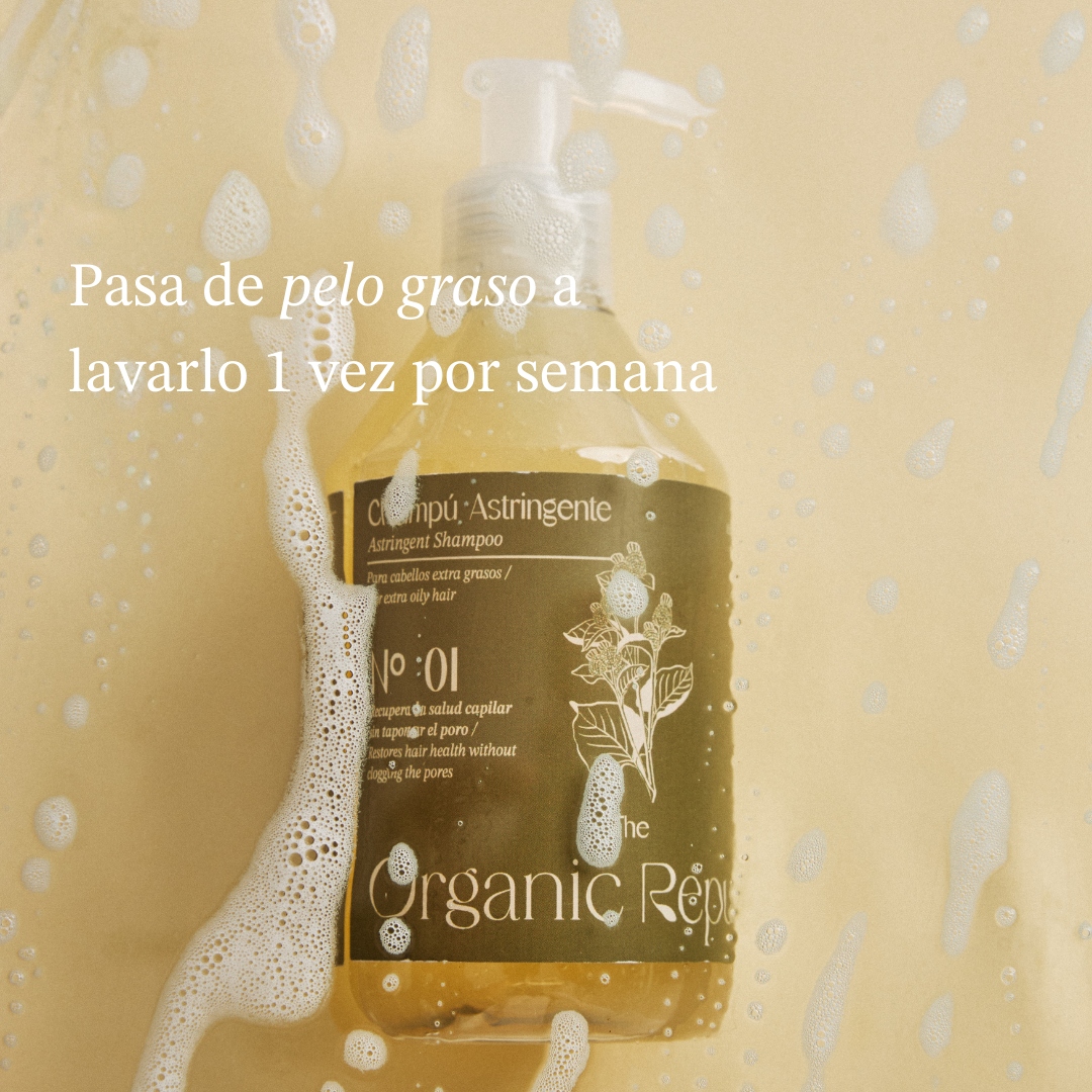 Natural astringent liquid shampoo bottle for oily hair with fresh citrus ingredients on white background — view 2