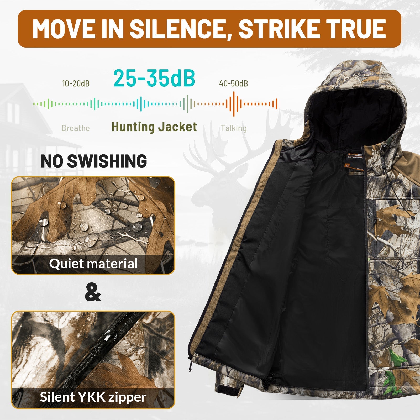 Mens waterproof heated hunting jacket with adjustable hood and multiple utility pockets — view 5