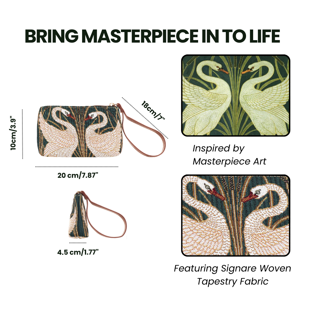 Woven tapestry wristlet bag with swan design and vegan leather hand loop for smartphones — view 2
