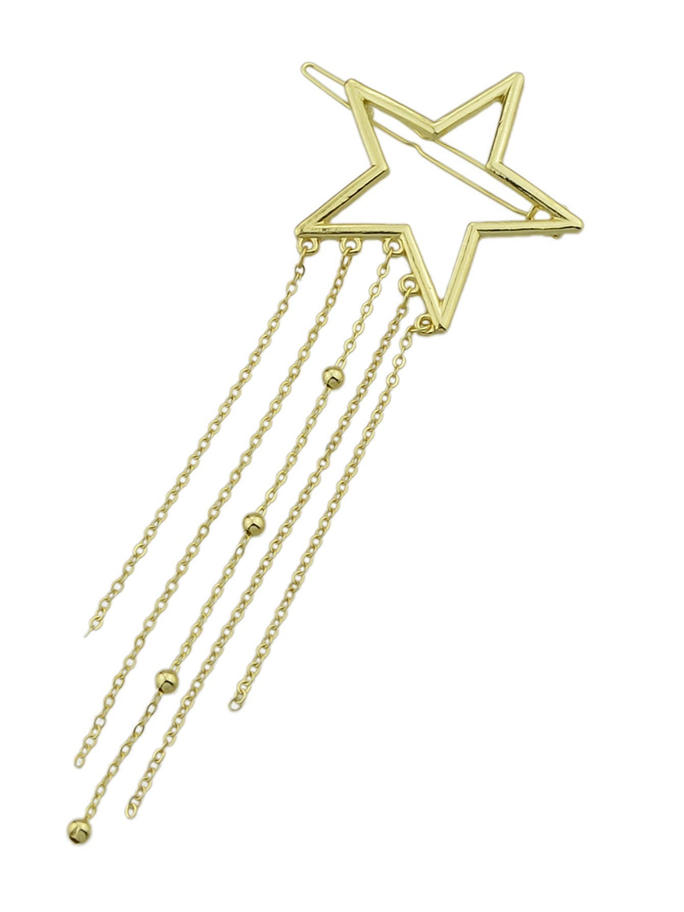 Gold star tassel hair barrette with long cascading chains for wedding and party hairstyles — view 2