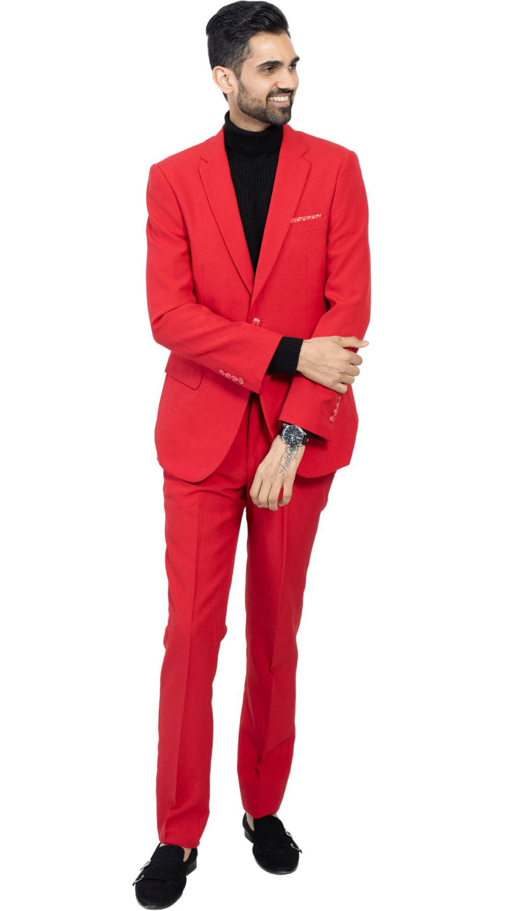 Paul Lorenzo men's red slim fit two piece suit featuring a two button jacket and trousers — view 4
