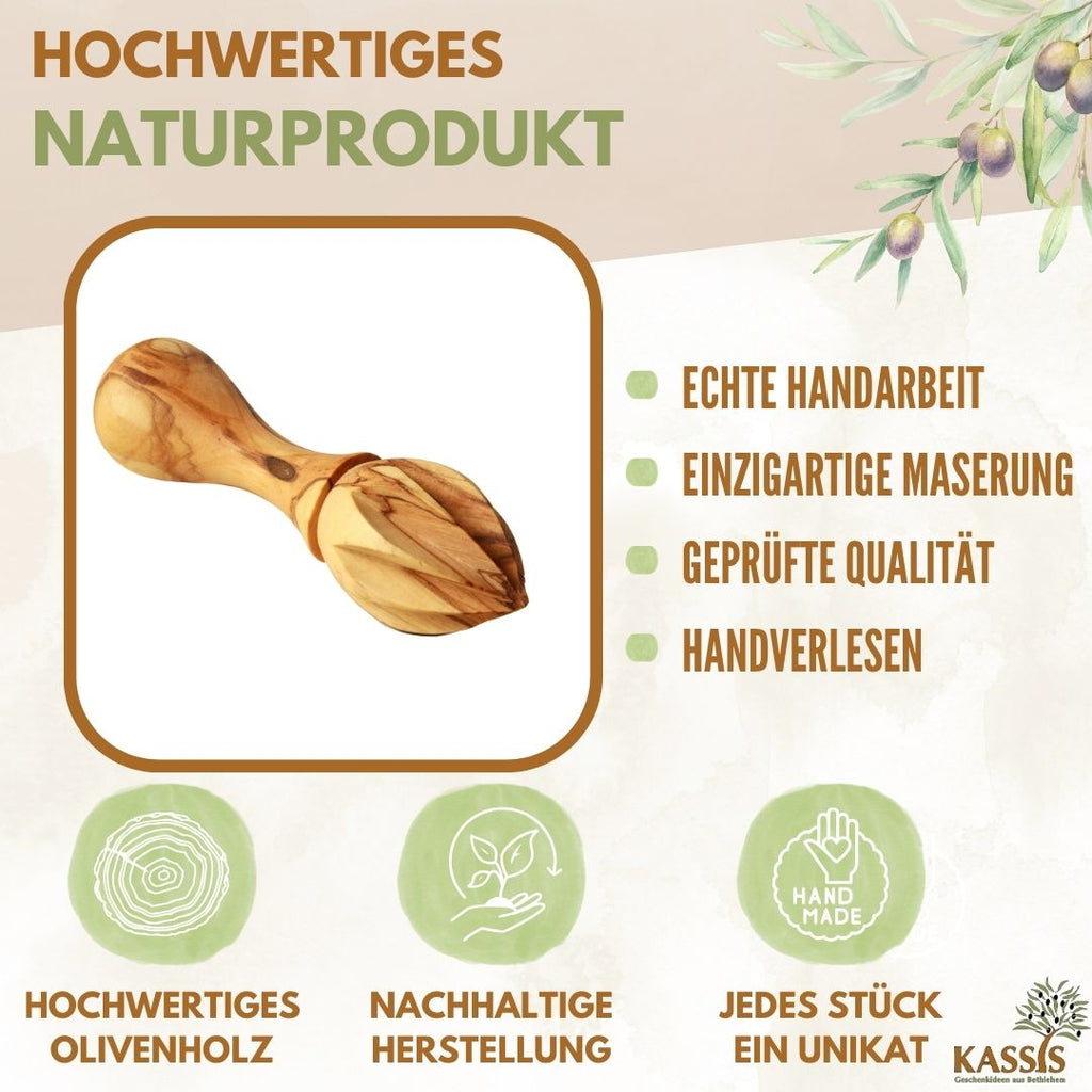 Zitronenpresse aus Olivenholz (14 cm) | Handliche Zitruspresse für Küche & frischen Saft-1