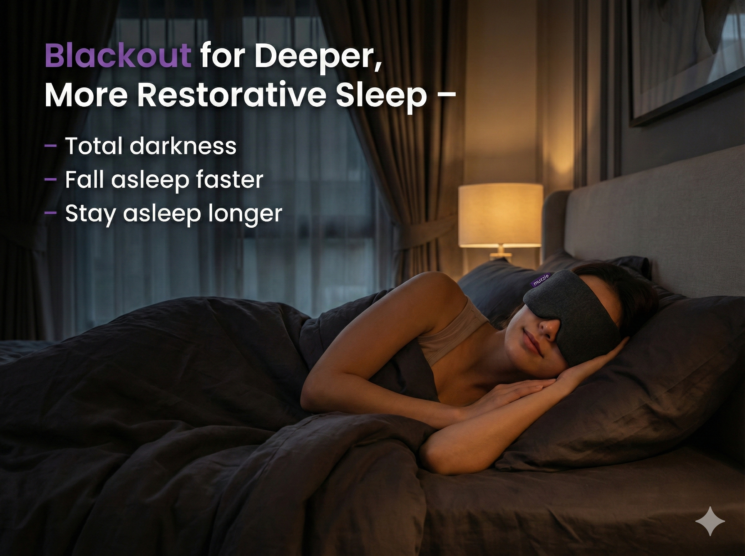 Plush black Muzzle Cerrene sleep mask made of breathable cotton for total blackout relaxation — view 3