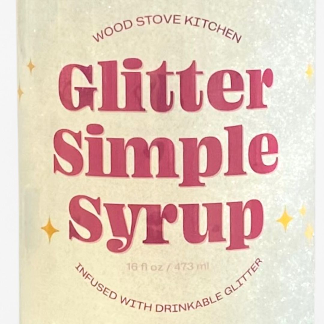 Glitter simple syrup in a sixteen ounce bottle, shimmering liquid for artisanal cocktails and mocktails — view 5