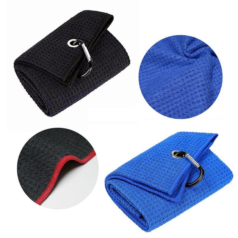 Waffle cotton sports golf towel with metal carabiner clip for cleaning golf clubs and balls — view 3