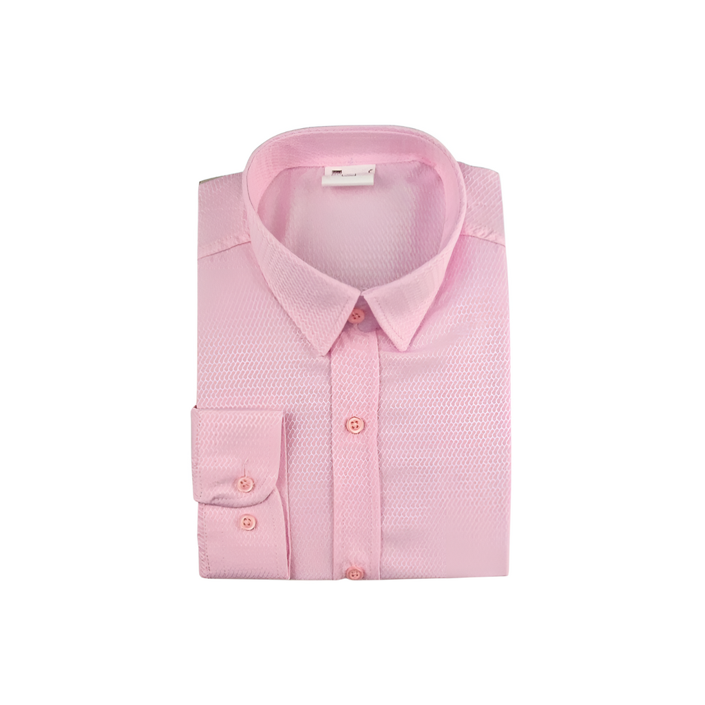 Dressy square boys shirt, a long sleeve button-down in soft wrinkle-free cotton with a slim collar. — view 2