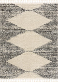 Howth plush contemporary area rug in neutral gray, beige, and brown with a geometric pattern.