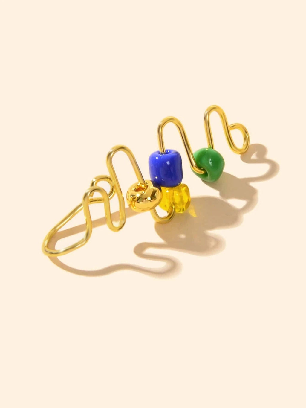 Faux spiral nose ring featuring blue and green beads for a bohemian non pierced look — view 2