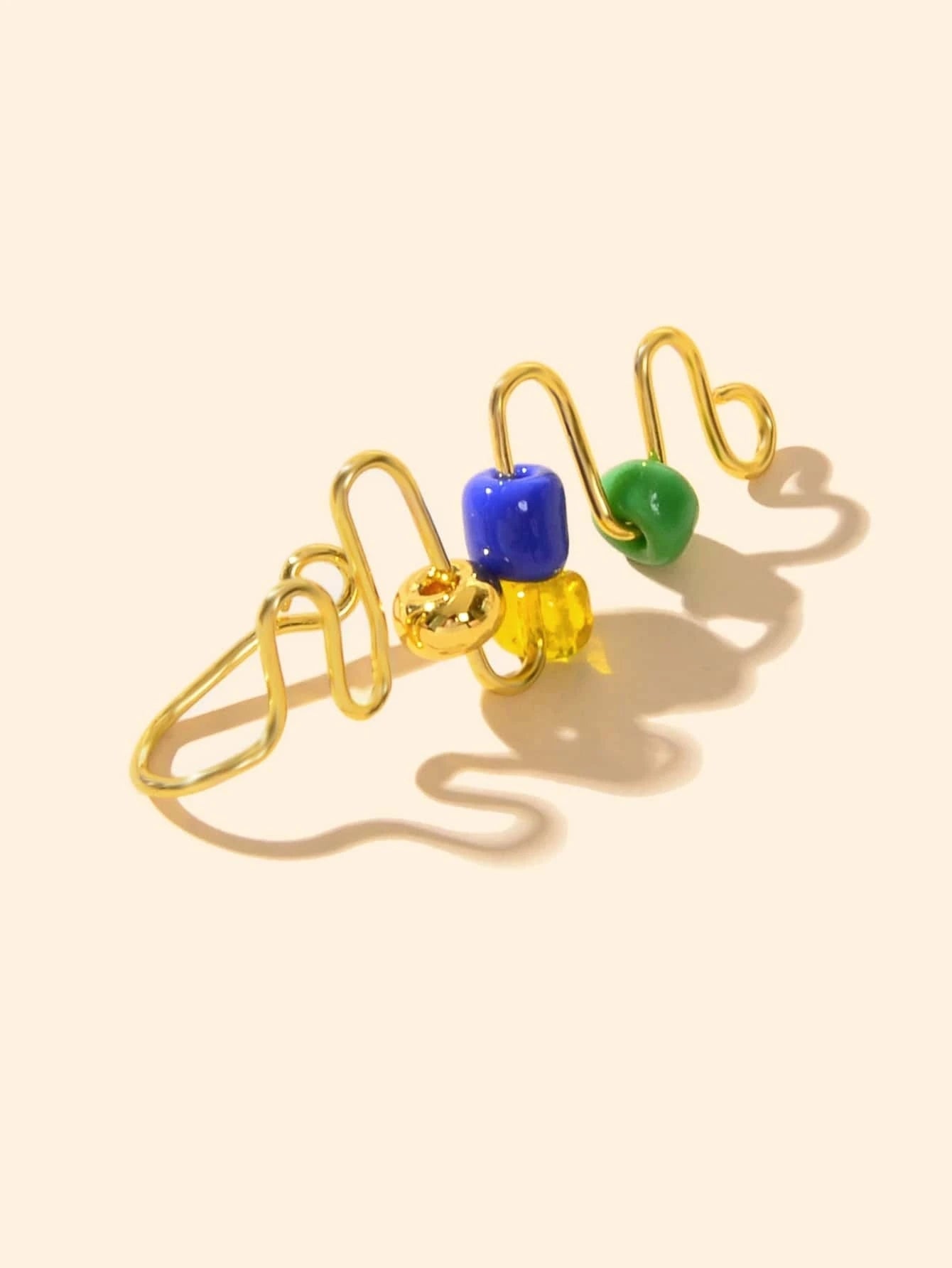 Faux spiral nose ring featuring blue and green beads for a bohemian non pierced look — view 2