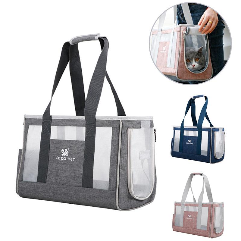 Portable pet adventure backpack in durable oxford cloth with breathable mesh panels and storage pockets