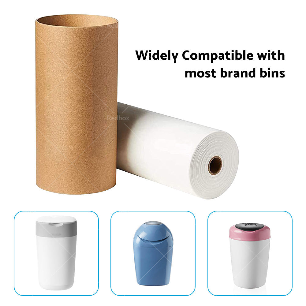 White 100m PE plastic nappy bin refill film roll with cardboard tube for baby nursery — view 2