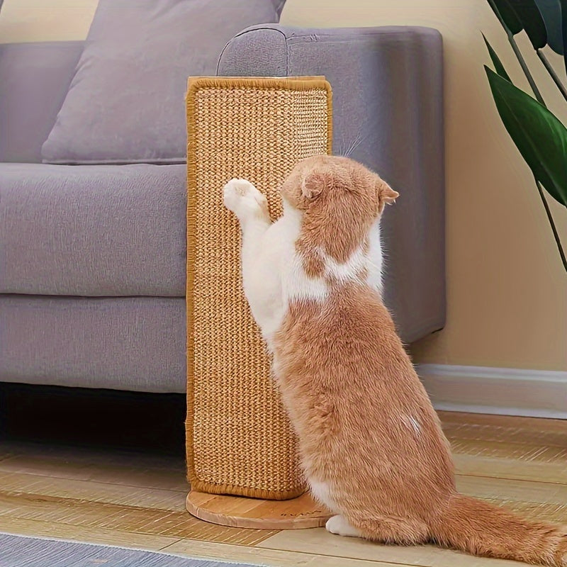 Sturdy sisal cat scratcher pad in natural beige protecting a modern sofa armrest — view 4
