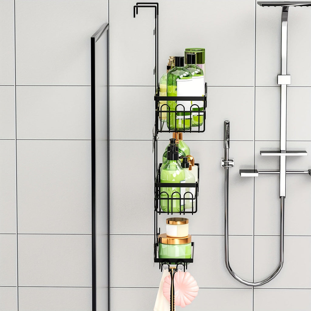 Black cast iron 3-tier over the door bathroom shower caddy with built-in soap holder — view 5