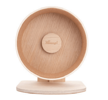 Whispering Woodland Hamster Wheel in natural wood finish with two protective cork running pads — view 4