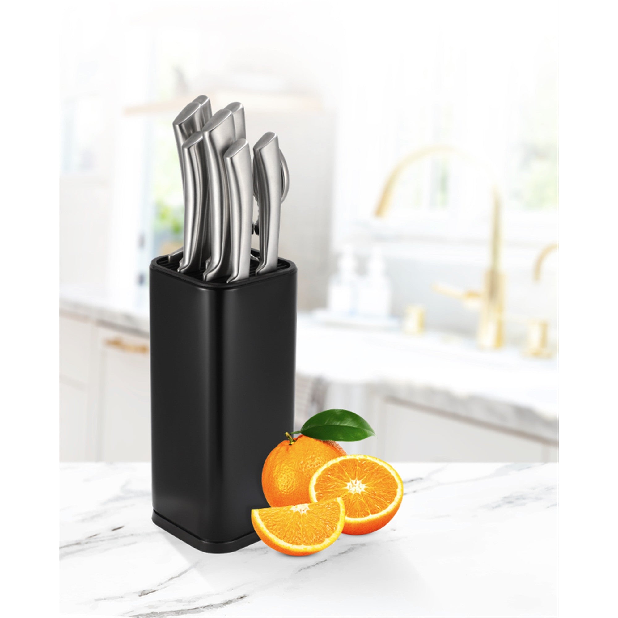Sleek black universal knife block holder for safe kitchen countertop blade storage and organization — view 3