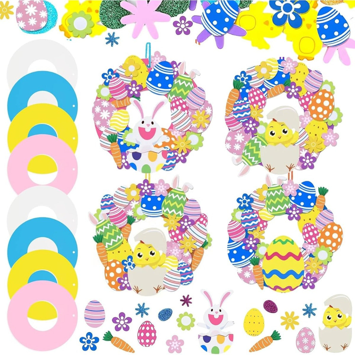 Easter DIY craft kit with eight piece paper and foam bunny, chick, and egg stickers — view 2