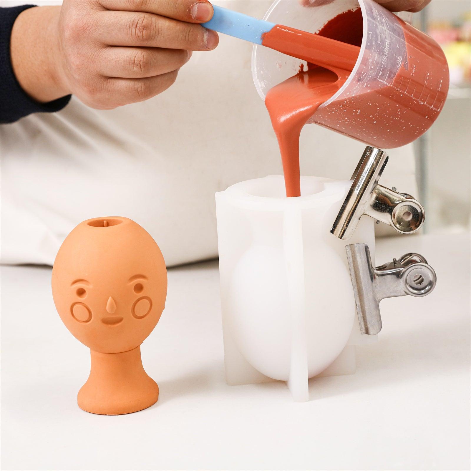 Blush cute face head taper candle holder silicone mold for concrete and plaster casting — view 3
