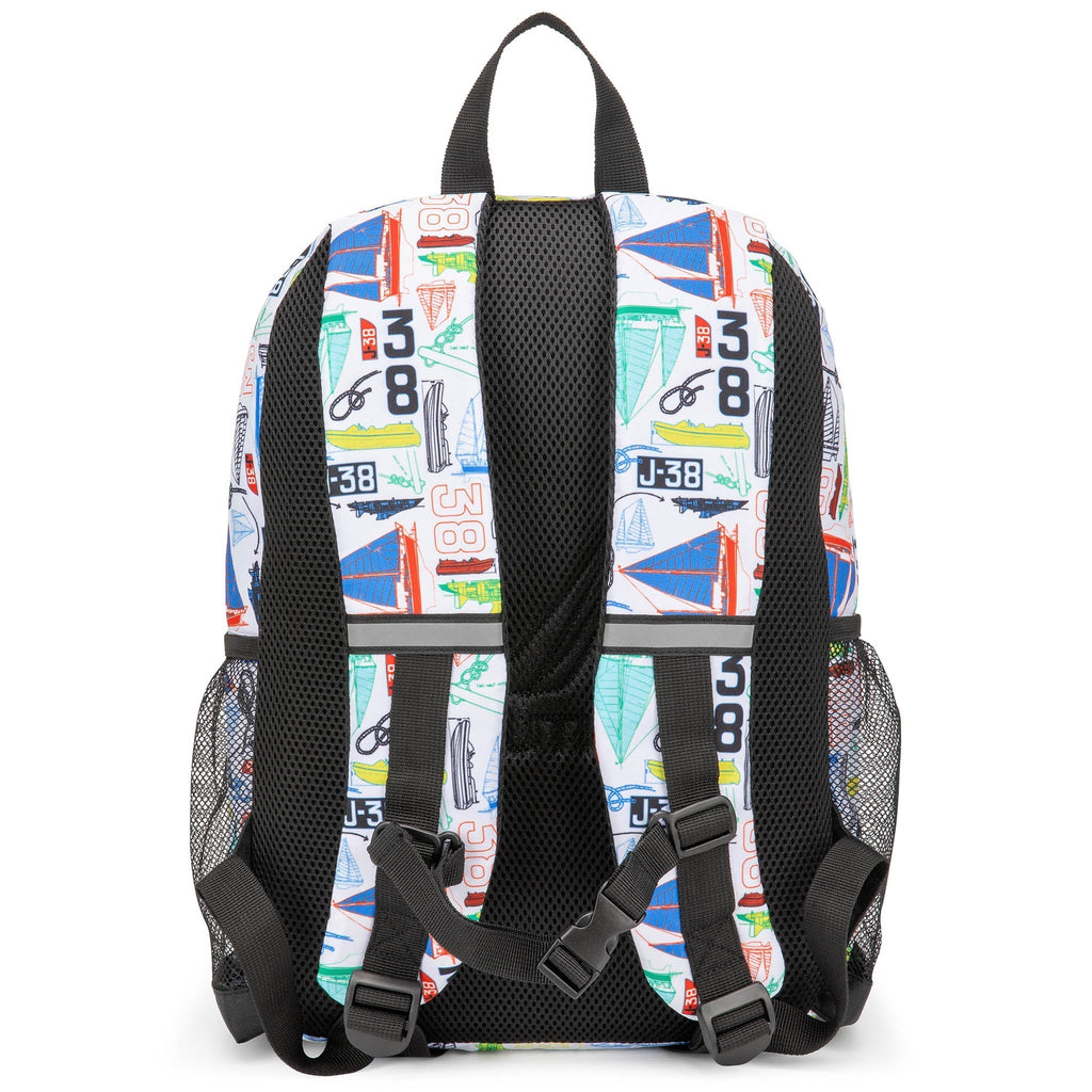Kids sailboat print backpack in durable water-resistant polyester with padded shoulder straps and side bottle pockets — view 5