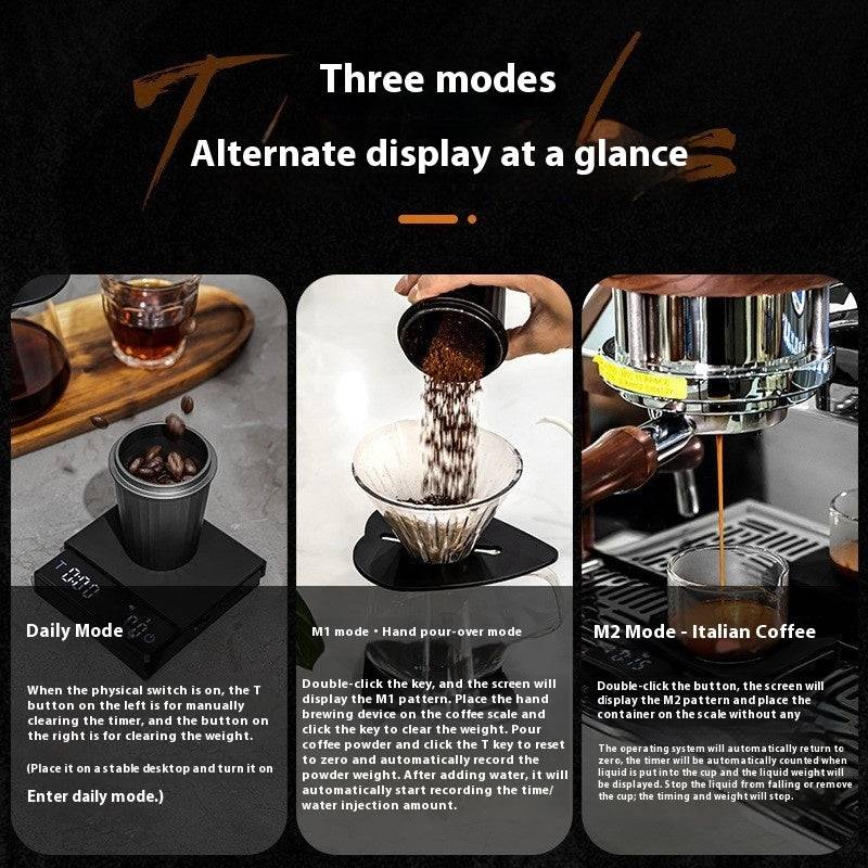 Black high precision coffee scale with digital display and built in timer for pour over brewing — view 2