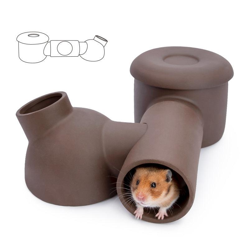Ceramic hamster zisha tunnel room hideout in premium purple clay stone for small pets — view 5