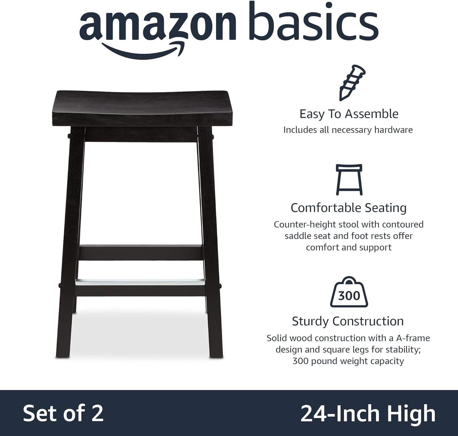 Set of two black solid wood saddle seat bar stools with square legs — view 4