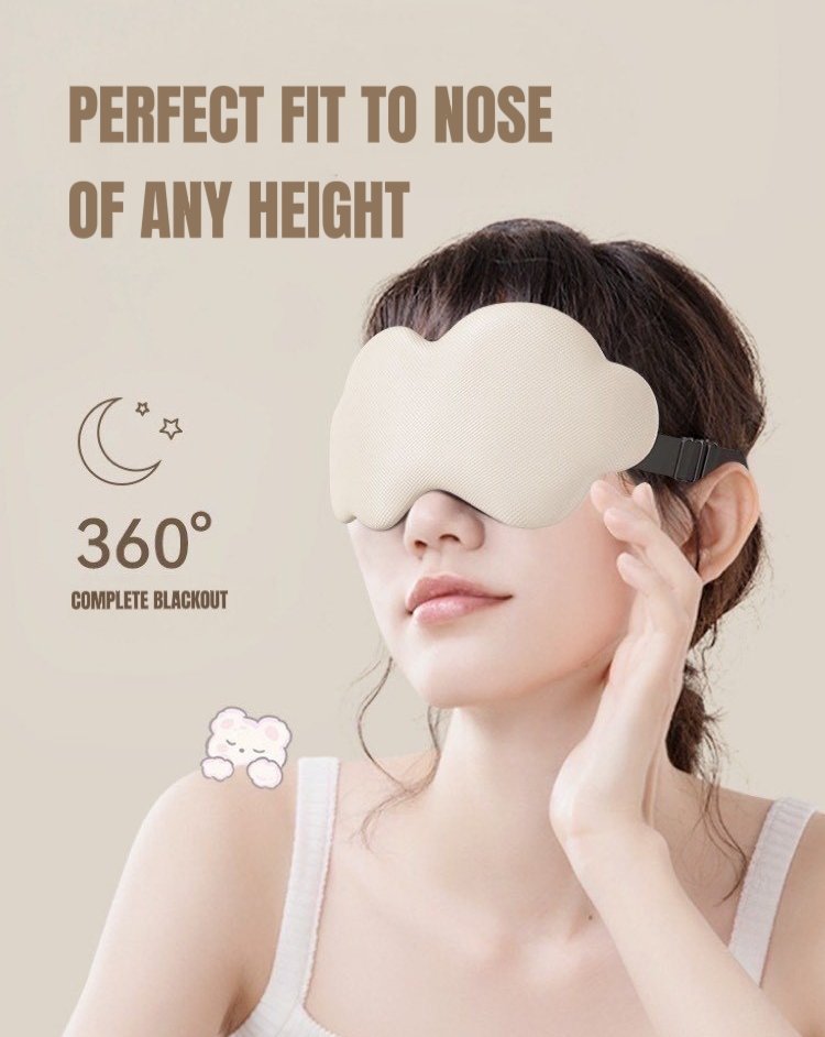 3D contoured cloud sleep mask in soft memory foam for complete light blocking comfort — view 4