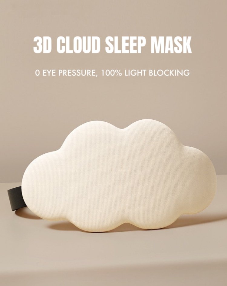 3D contoured cloud sleep mask in soft memory foam for complete light blocking comfort