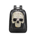 Black 3D skull backpack made of water-resistant PU leather with luminous glow-in-the-dark features