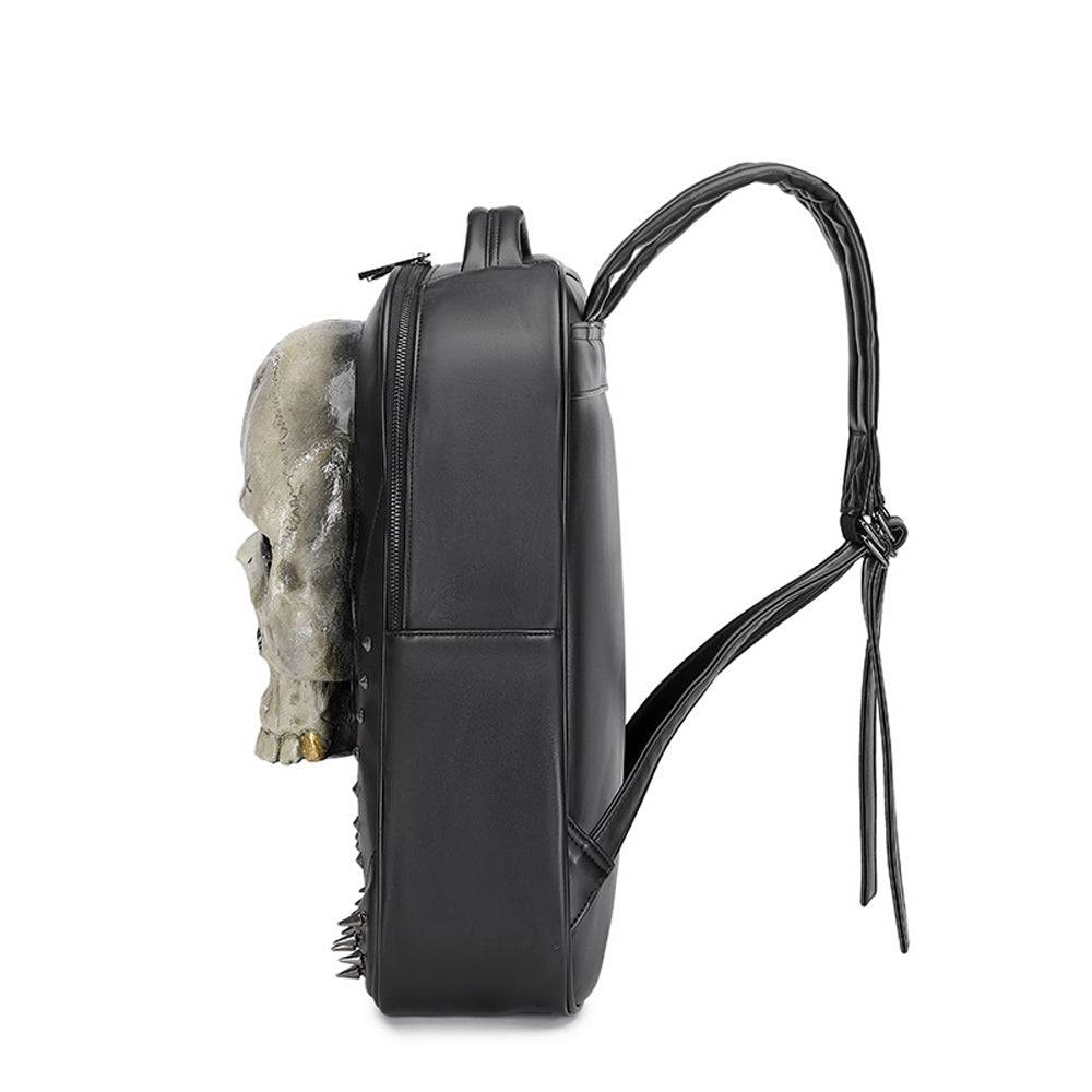 Black 3D skull backpack made of water-resistant PU leather with luminous glow-in-the-dark features — view 5