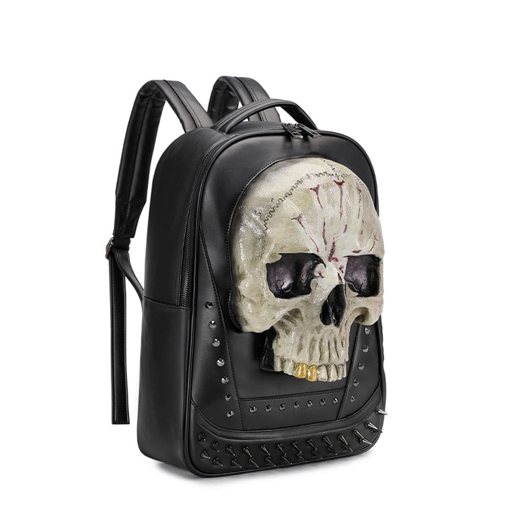 Black 3D skull backpack made of water-resistant PU leather with luminous glow-in-the-dark features — view 3