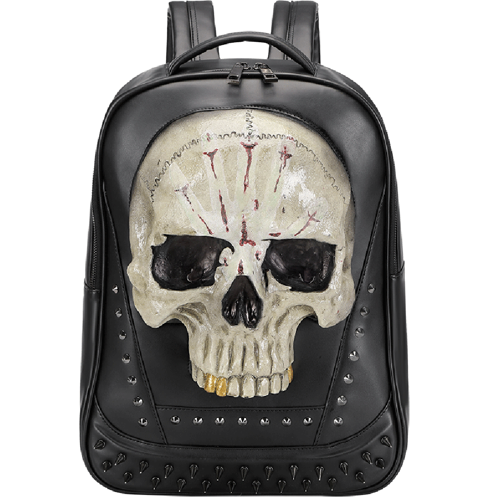 Black 3D skull backpack made of water-resistant PU leather with luminous glow-in-the-dark features — view 2