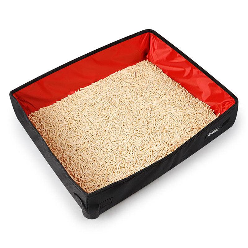 Foldable portable cat litter box in red and black Oxford cloth for travel and camping — view 4