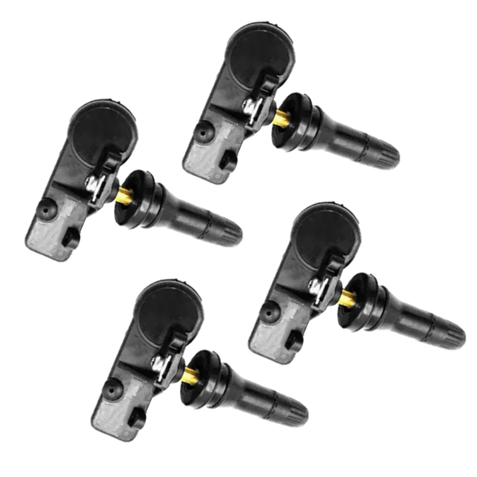 Black TPMS tire pressure sensor valve set of four with durable plastic and metal components — view 2