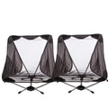 Two black flannel folding aluminum beach chairs with oil-rubbed finish for outdoor camping and travel