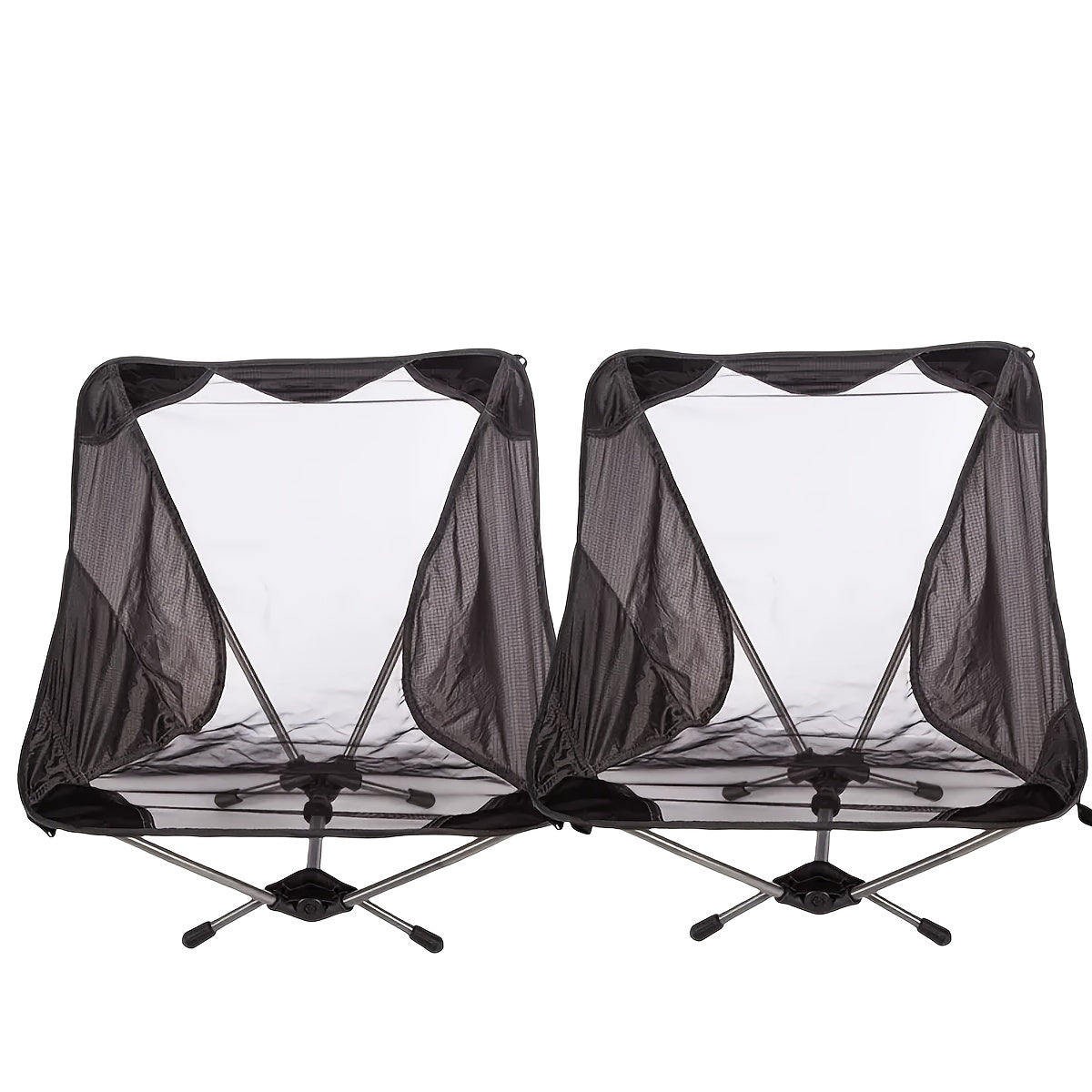 Two black flannel folding aluminum beach chairs with oil-rubbed finish for outdoor camping and travel