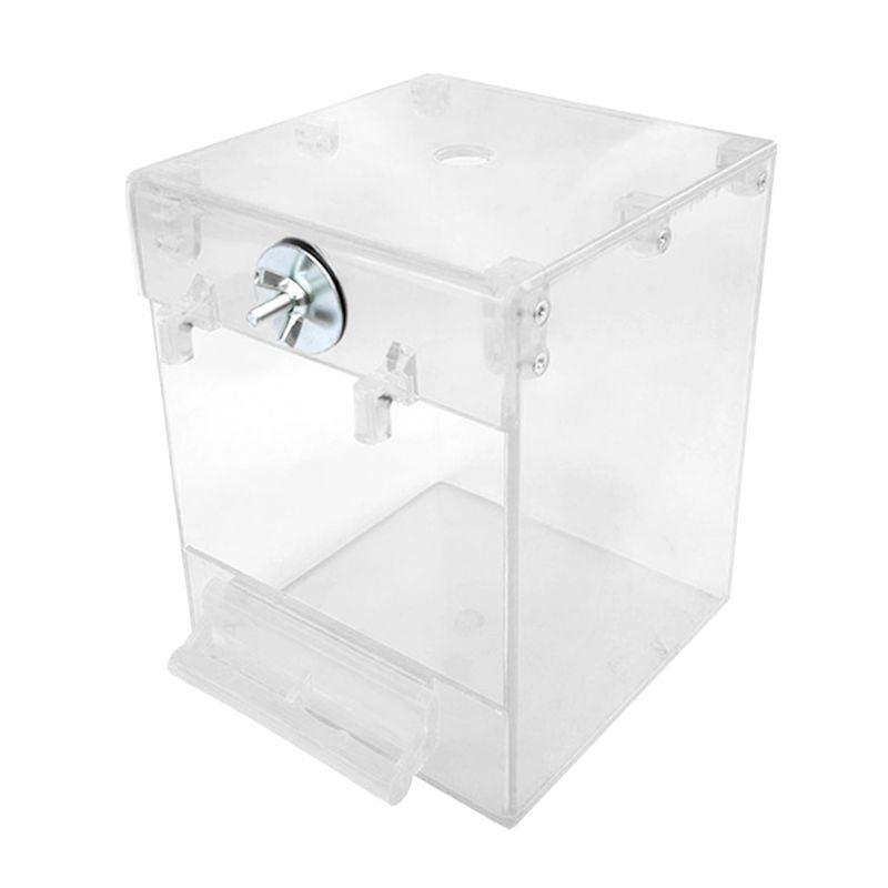 Transparent acrylic bird bath cage accessory for small parrots and finches, featuring a perch — view 4