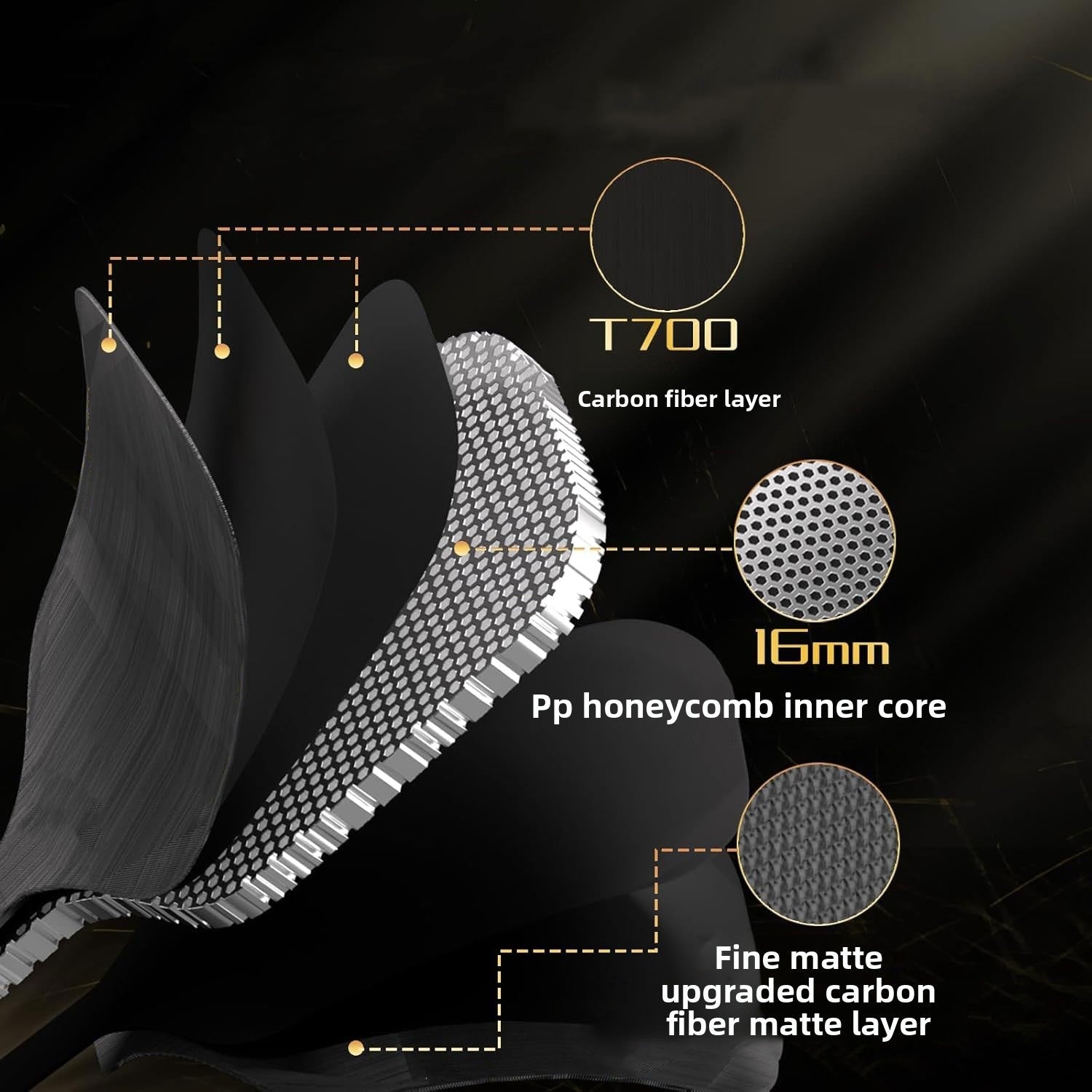 NNETM T700 carbon fiber pickleball paddle with black textured face and ergonomic anti-slip grip — view 3