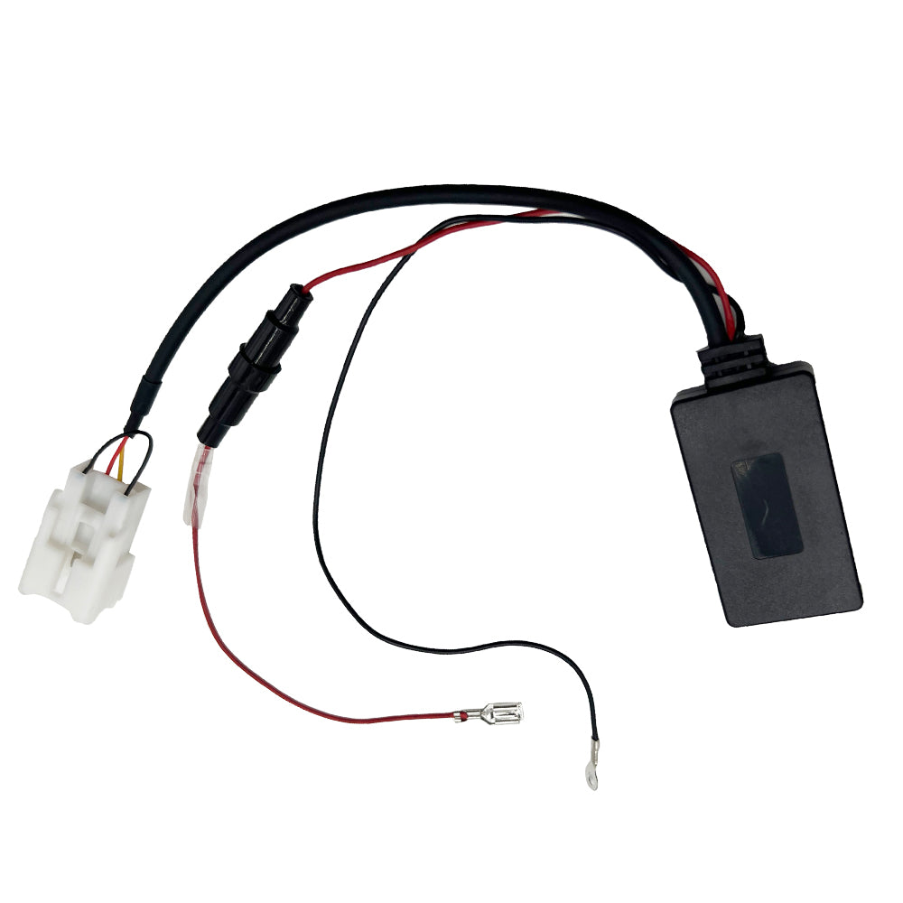 Black Bluetooth 5.0 car audio adapter module with wire harness and plug and play connector — view 3