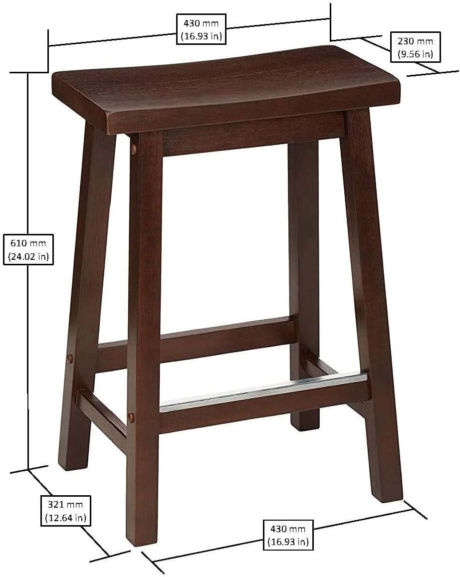 Set of two solid wood saddle seat counter stools in a rich dark walnut finish — view 3