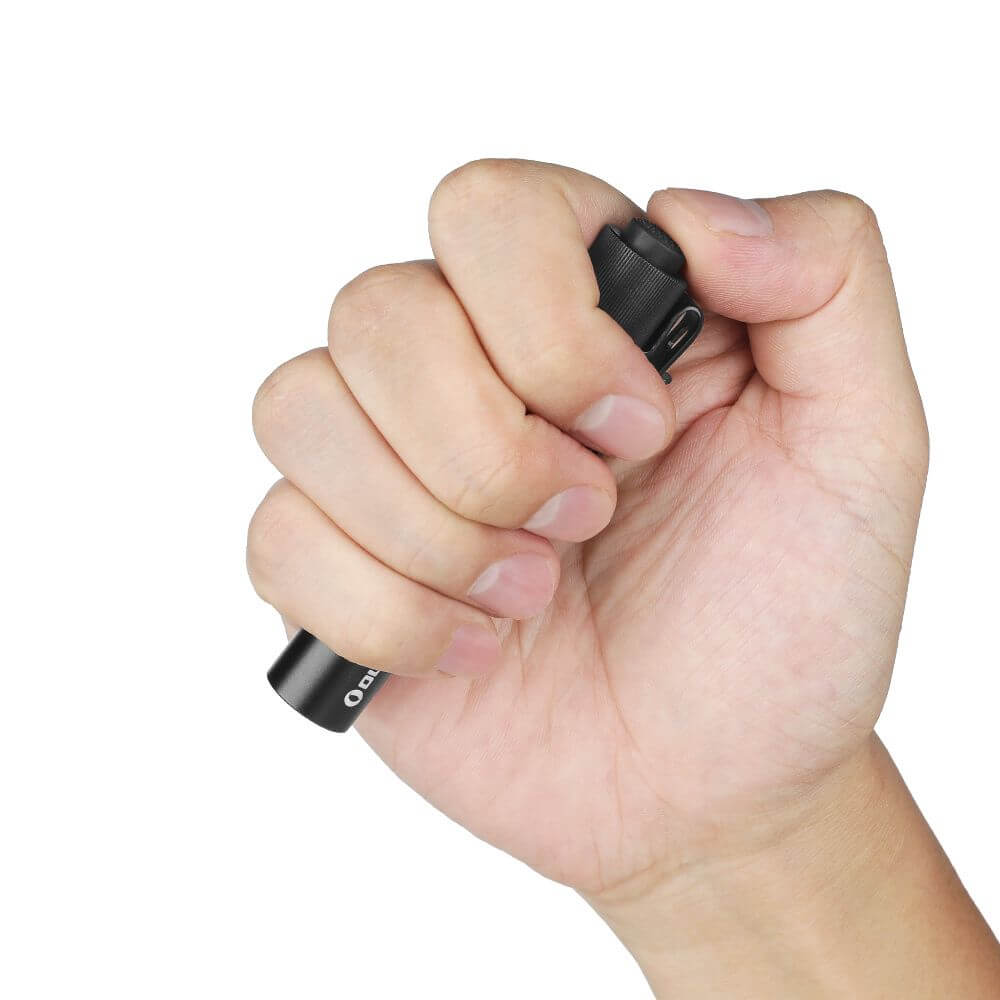 Olight i3T 2 EOS EDC Flashlight in dark aluminum with secure pocket clip and textured handle — view 4